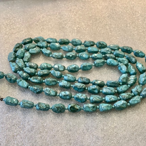 Faux Turquoise Beaded Necklace 56 Inches Long - Picture 5 of 6